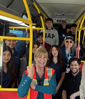 AGL students on LBT electric bus at Yusen Terminals